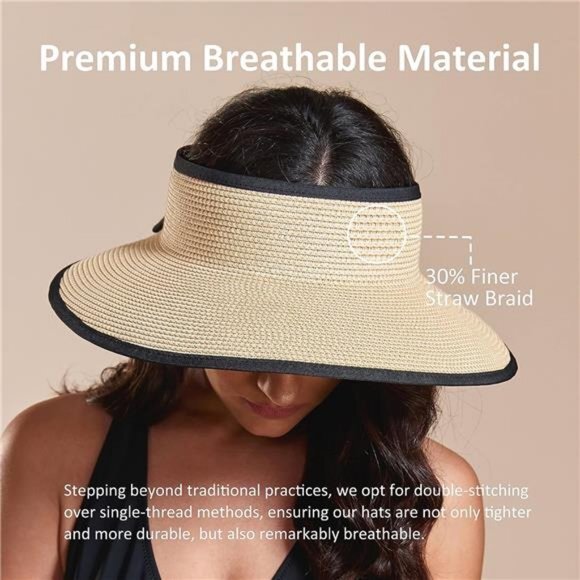 New Sun Visor Hats for Wome  Summer Ponytail Foldable Straw Beach Hat UPF 50+‎ - Picture 6 of 7